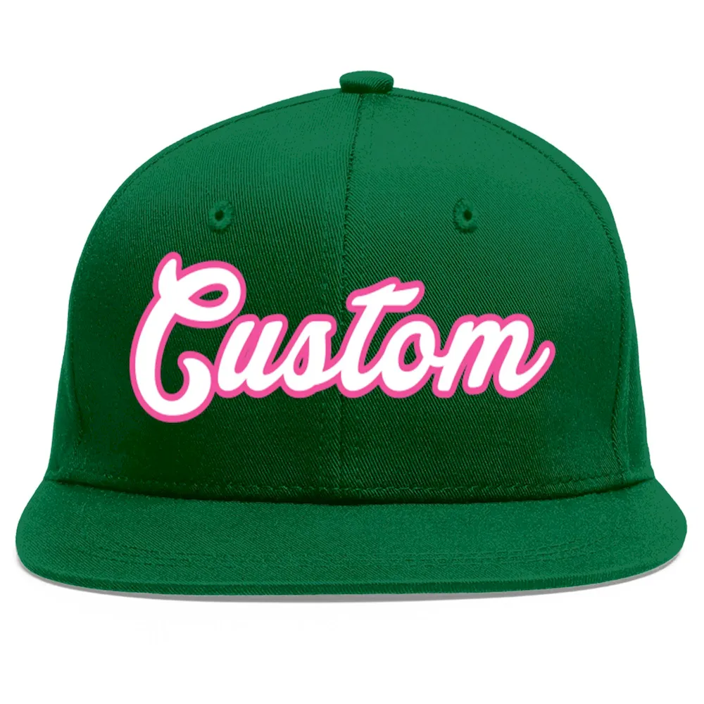 Custom Green White-Pink Flat Eaves Sport Baseball Cap