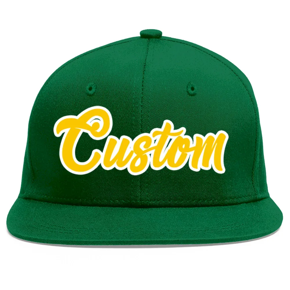 Custom Green Gold-White Flat Eaves Sport Baseball Cap