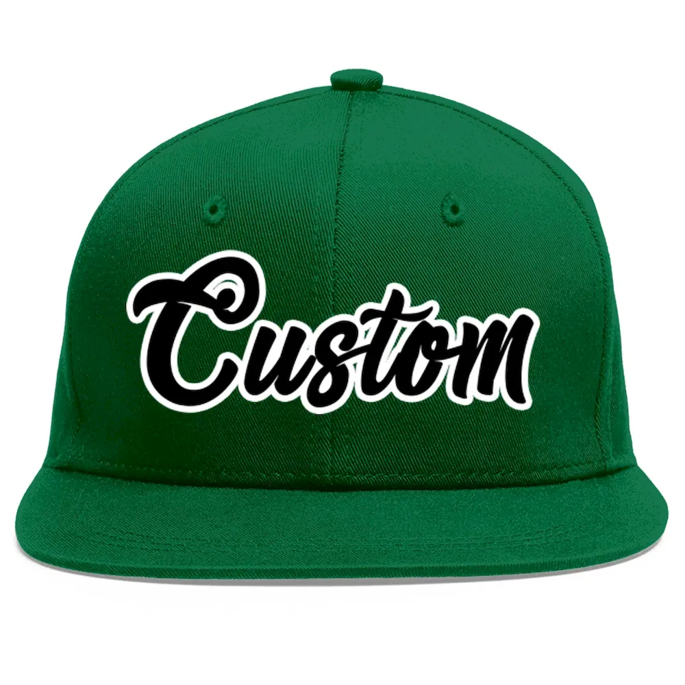 Custom Green Black-White Flat Eaves Sport Baseball Cap