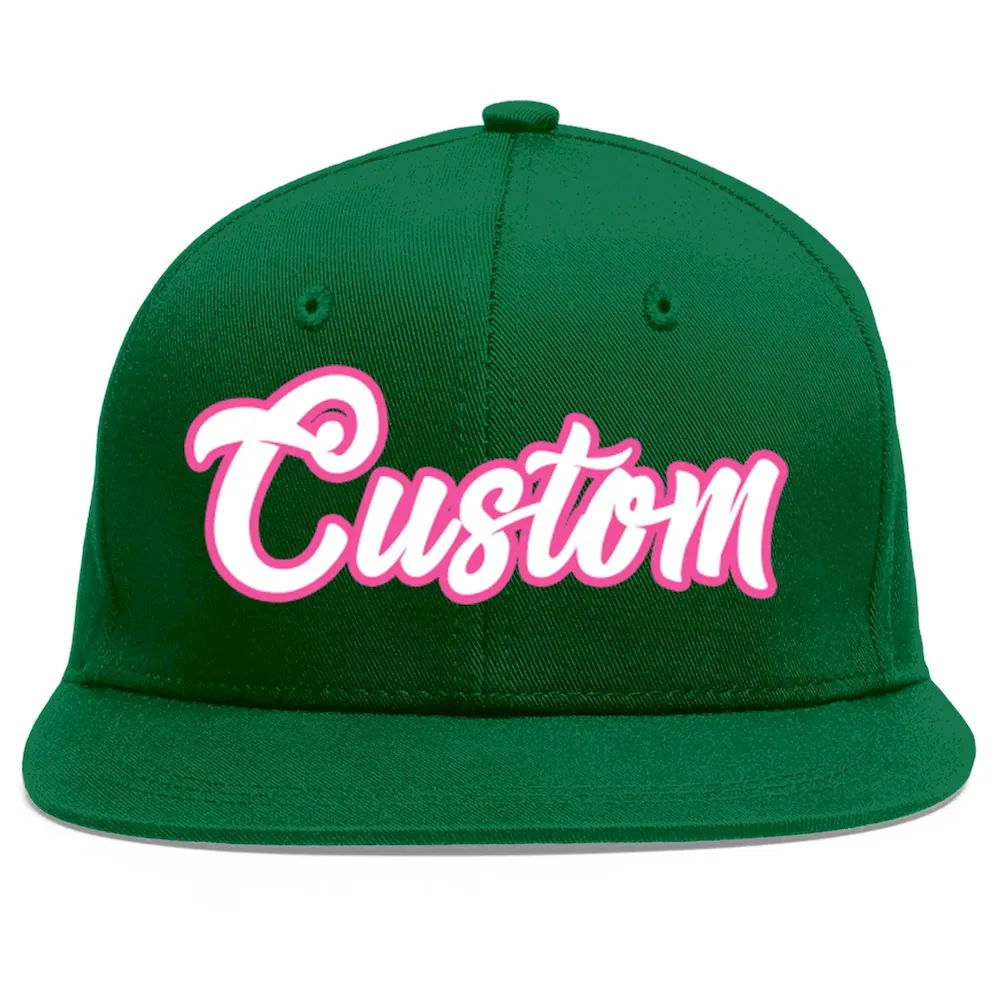 Custom Green White-Pink Flat Eaves Sport Baseball Cap