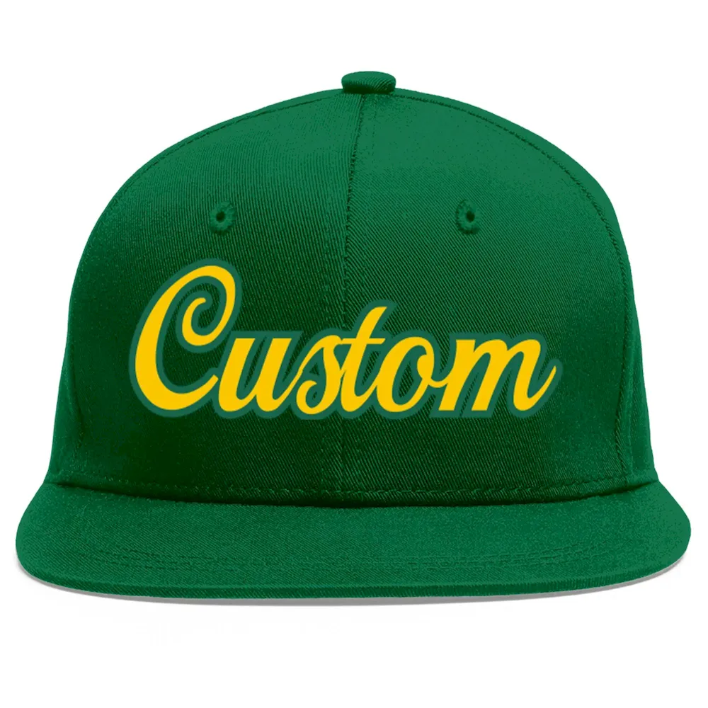 Custom Green Gold-Kelly Green Flat Eaves Sport Baseball Cap