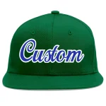 Custom Green Royal-White Flat Eaves Sport Baseball Cap