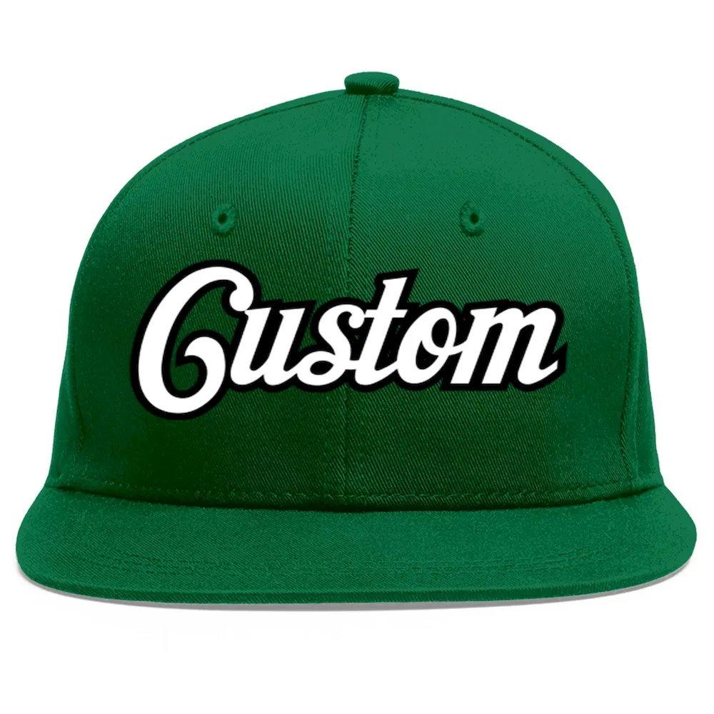 Custom Green White-Black Flat Eaves Sport Baseball Cap