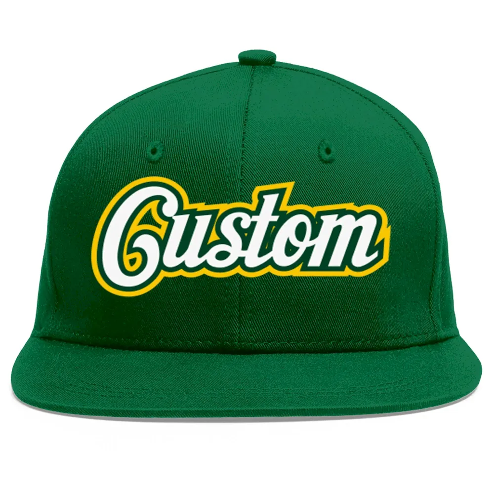 Custom Green White-Kelly Green Flat Eaves Sport Baseball Cap