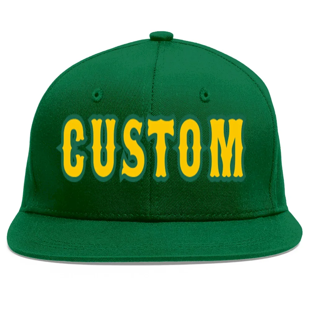 Custom Green Gold-Kelly Green Flat Eaves Sport Baseball Cap