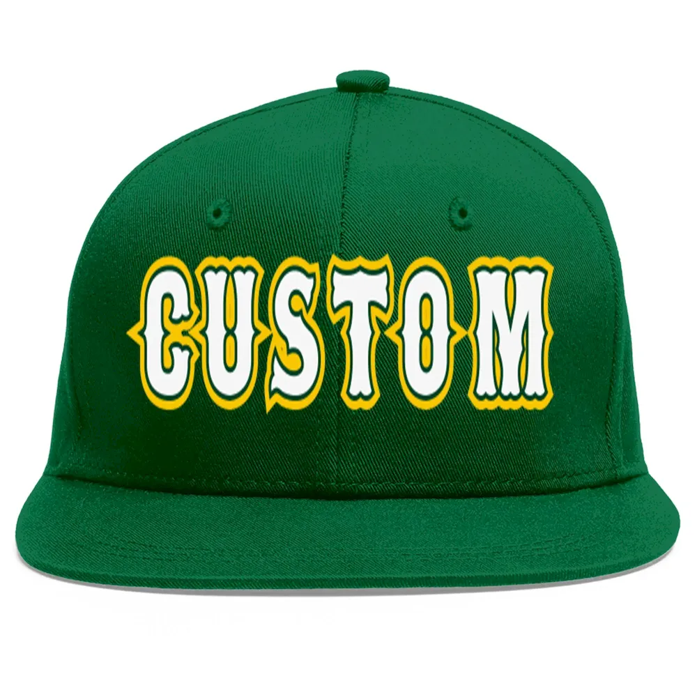 Custom Green White-Kelly Green Flat Eaves Sport Baseball Cap