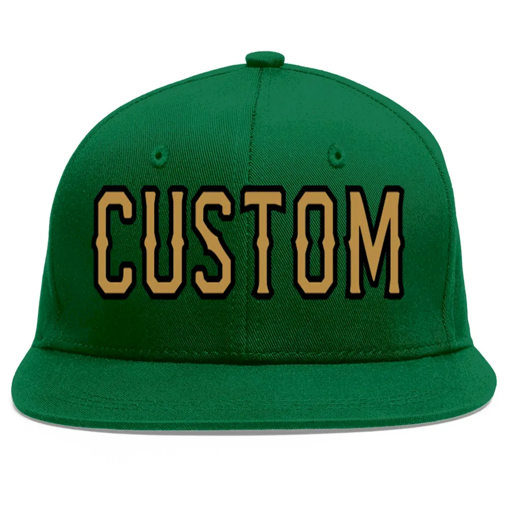 Custom Green Old Gold-Black Flat Eaves Sport Baseball Cap