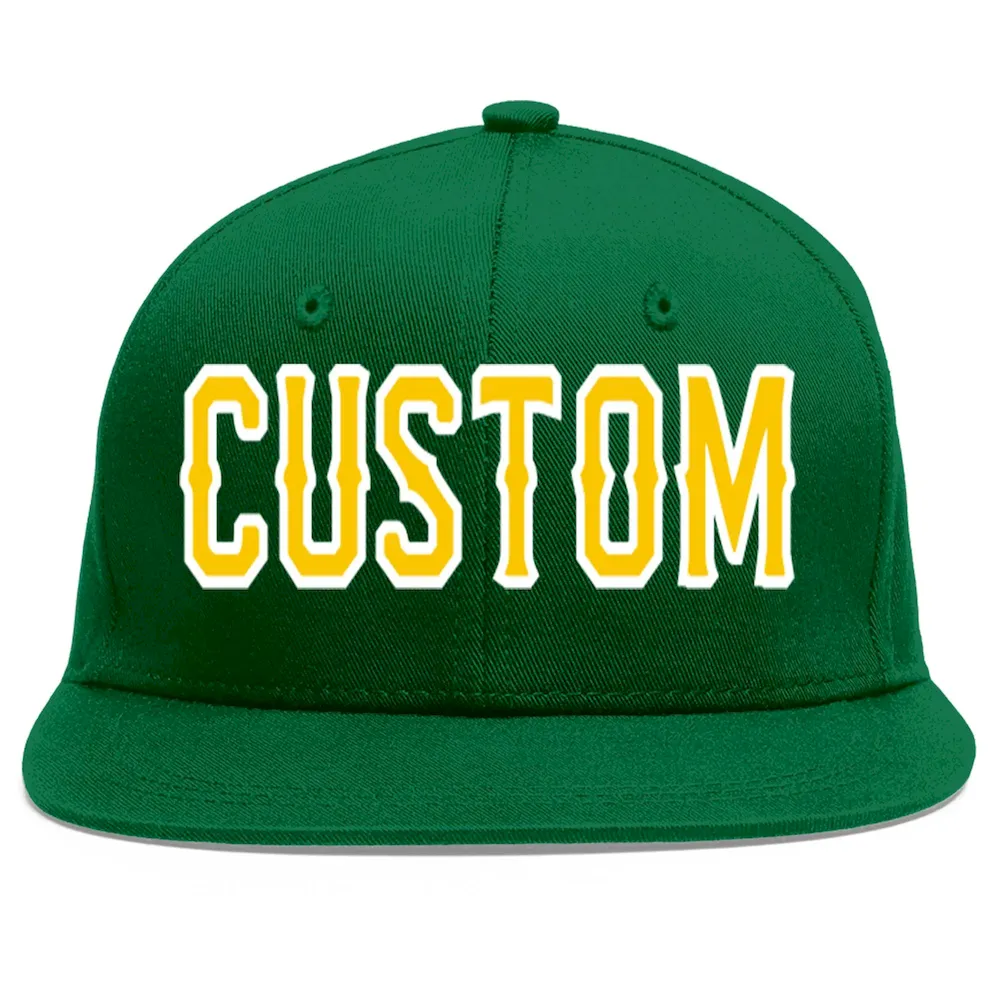 Custom Green Gold-White Flat Eaves Sport Baseball Cap