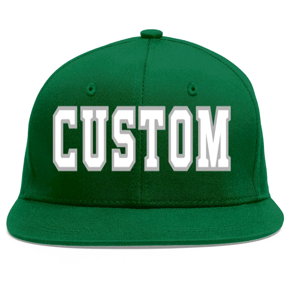 Custom Green White-Gray Flat Eaves Sport Baseball Cap