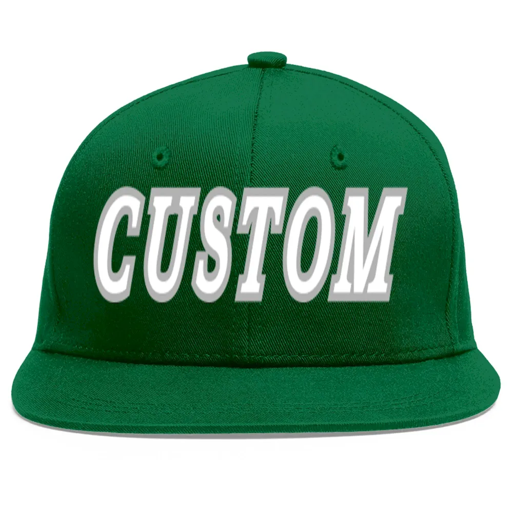 Custom Green White-Gray Flat Eaves Sport Baseball Cap