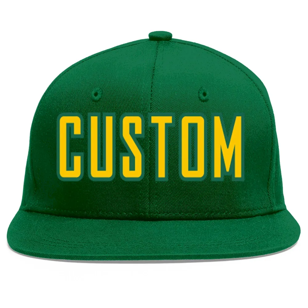 Custom Green Gold-Kelly Green Flat Eaves Sport Baseball Cap