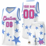 Custom White Light Blue Graffiti Pattern Star Print Basketball Jersey Sets
