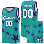 Custom Purple Aqua Graffiti Pattern Star Print Basketball Jersey Sets