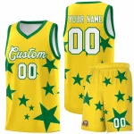 Custom Gold Kelly Green Graffiti Pattern Star Print Basketball Jersey Sets