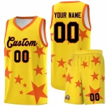 Custom Gold Orange Graffiti Pattern Star Print Basketball Jersey Sets