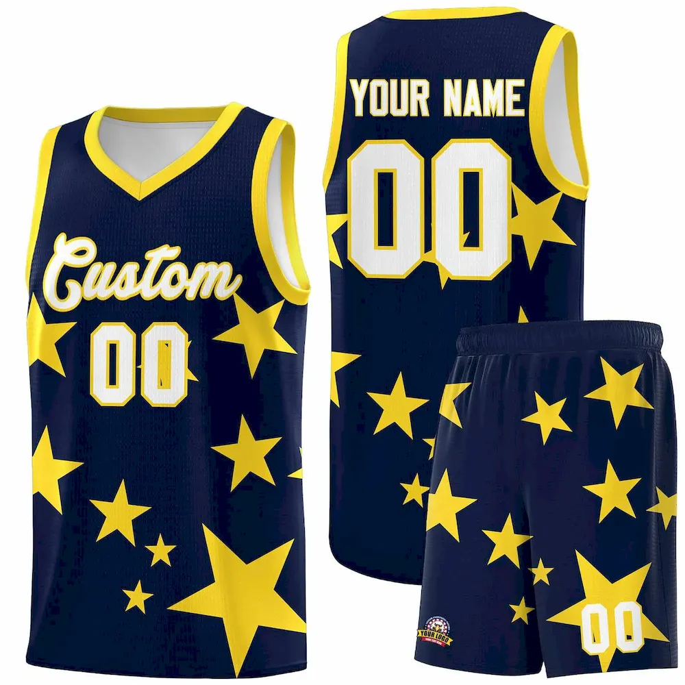 Custom Royal Red Graffiti Pattern Star Print Basketball Jersey Sets
