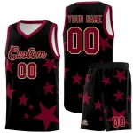 Custom Black Crimson Graffiti Pattern Star Print Basketball Jersey Sets
