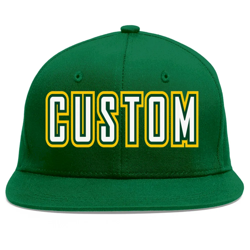 Custom Green White-Kelly Green Flat Eaves Sport Baseball Cap