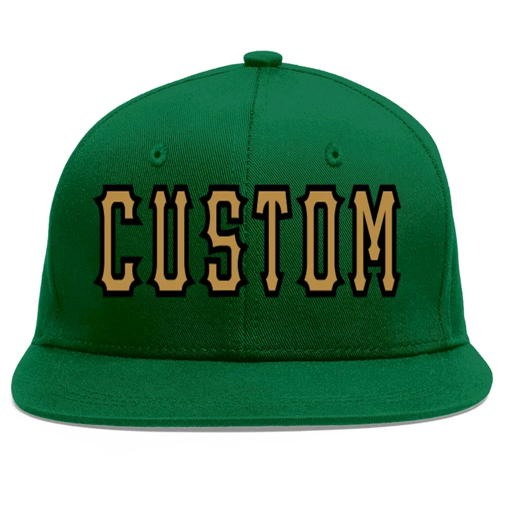 Custom Green Old Gold-Black Flat Eaves Sport Baseball Cap