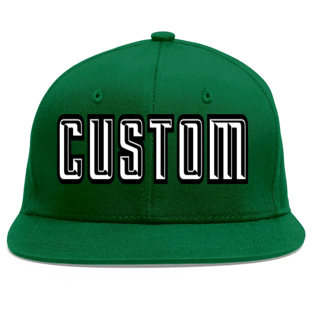 Custom Green White-Black Flat Eaves Sport Baseball Cap