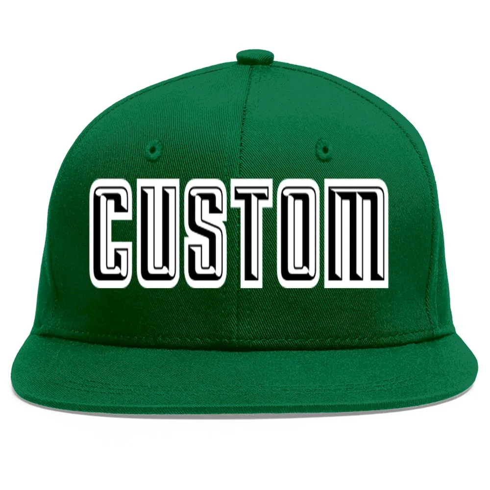 Custom Green Black-White Flat Eaves Sport Baseball Cap
