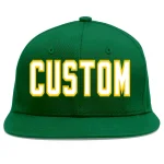 Custom Green White-Gold Flat Eaves Sport Baseball Cap