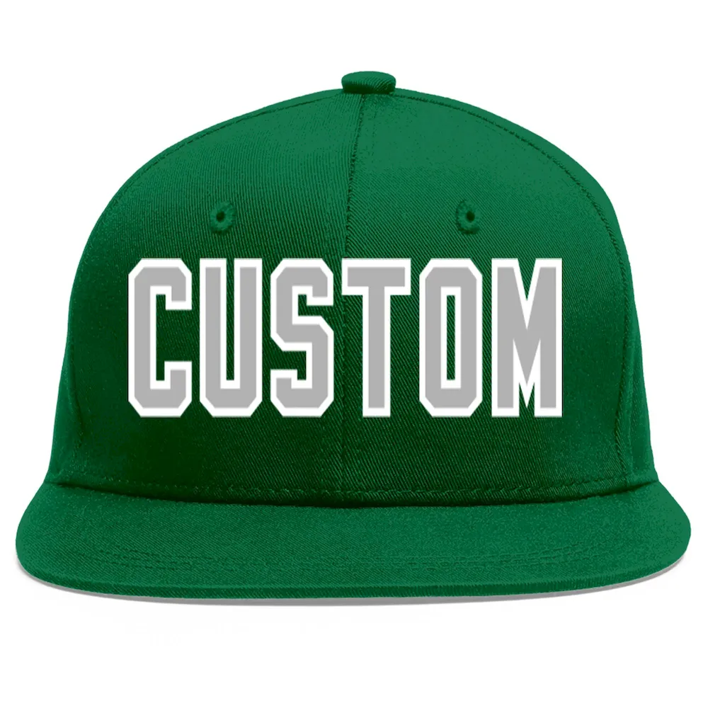 Custom Green Gray-White Flat Eaves Sport Baseball Cap