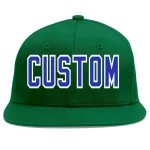 Custom Green Royal-White Flat Eaves Sport Baseball Cap