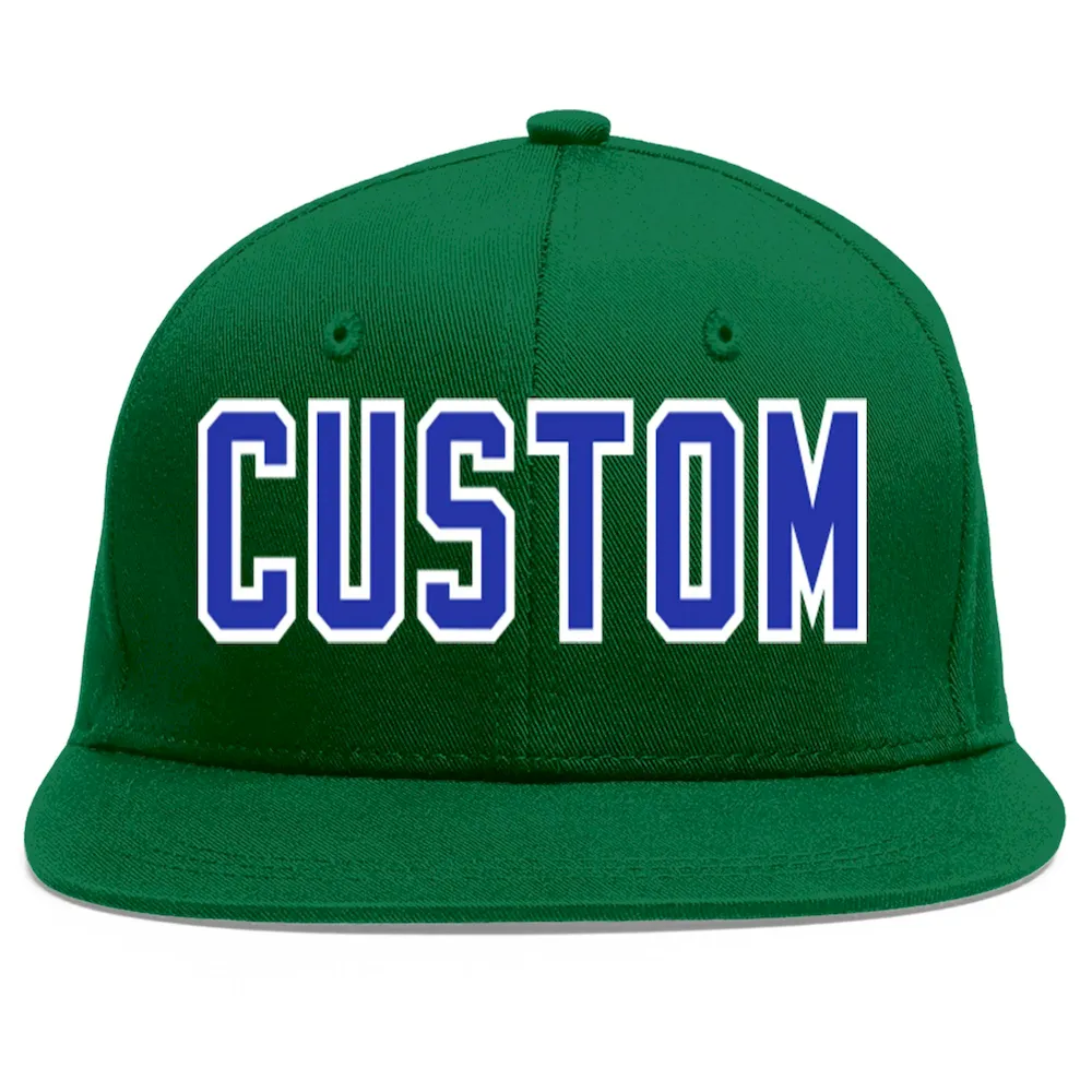 Custom Green Royal-White Flat Eaves Sport Baseball Cap