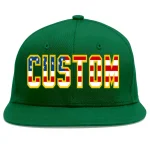 Custom Green Vintage USA Flag-Gold Flat Eaves Sport Baseball Cap