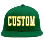 Custom Green White-Gold Flat Eaves Sport Baseball Cap