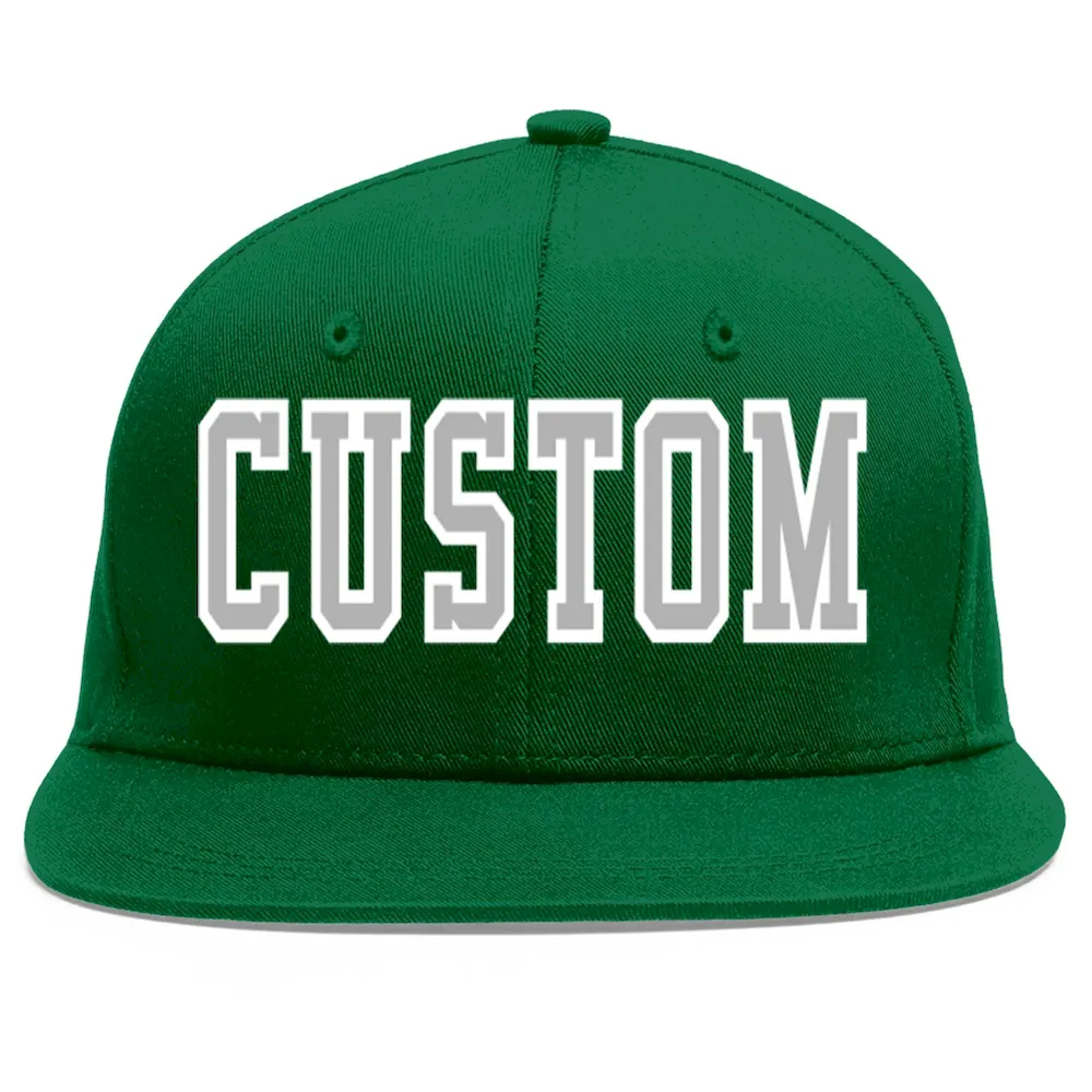 Custom Green Gray-White Flat Eaves Sport Baseball Cap