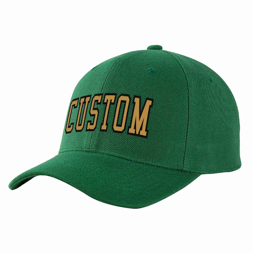 Custom Green Gold-Kelly Green Curved Eaves Sport Baseball Cap Design for Men/Women/Youth