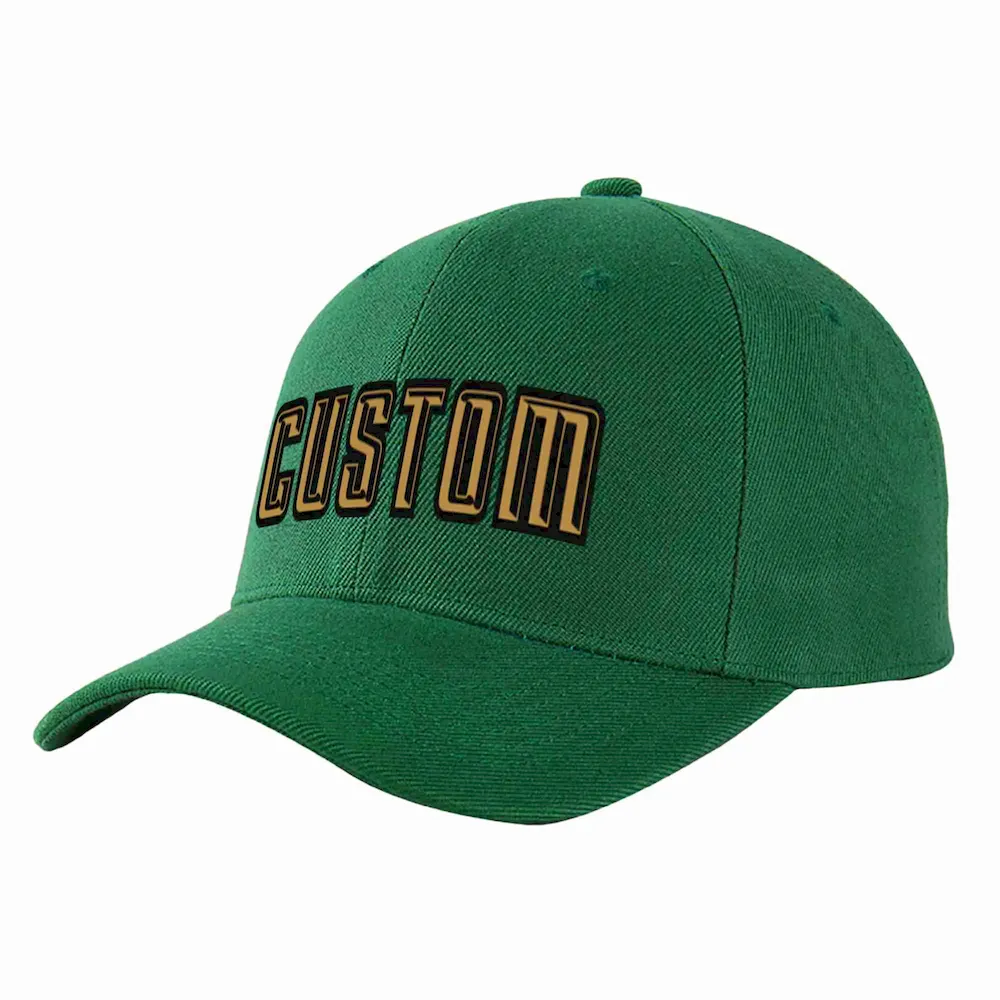 Custom Green Old Gold-Black Curved Eaves Sport Baseball Cap Design for Men/Women/Youth