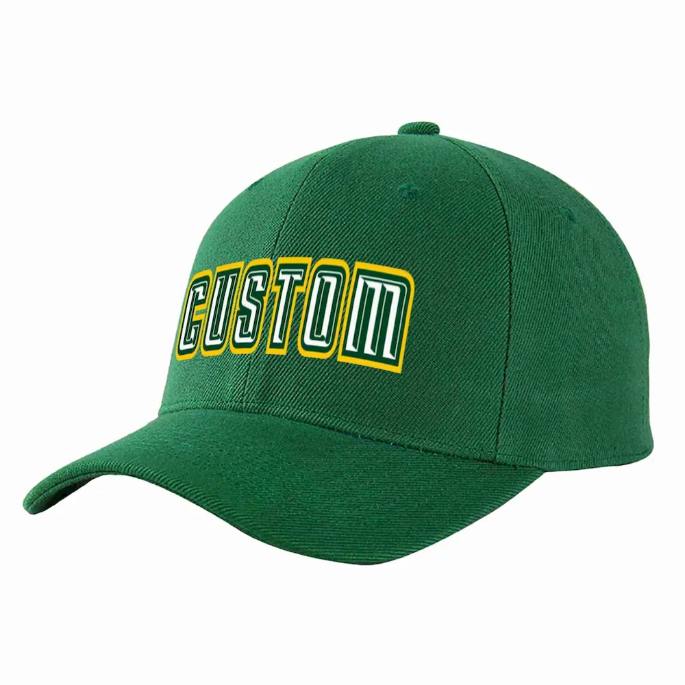Custom Green White-Kelly Green Curved Eaves Sport Baseball Cap Design for Men/Women/Youth