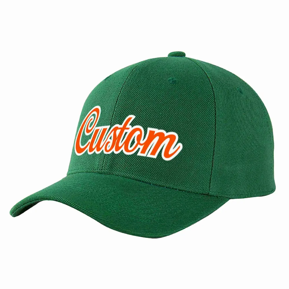 Custom Green Orange-White Curved Eaves Sport Baseball Cap Design for Men/Women/Youth