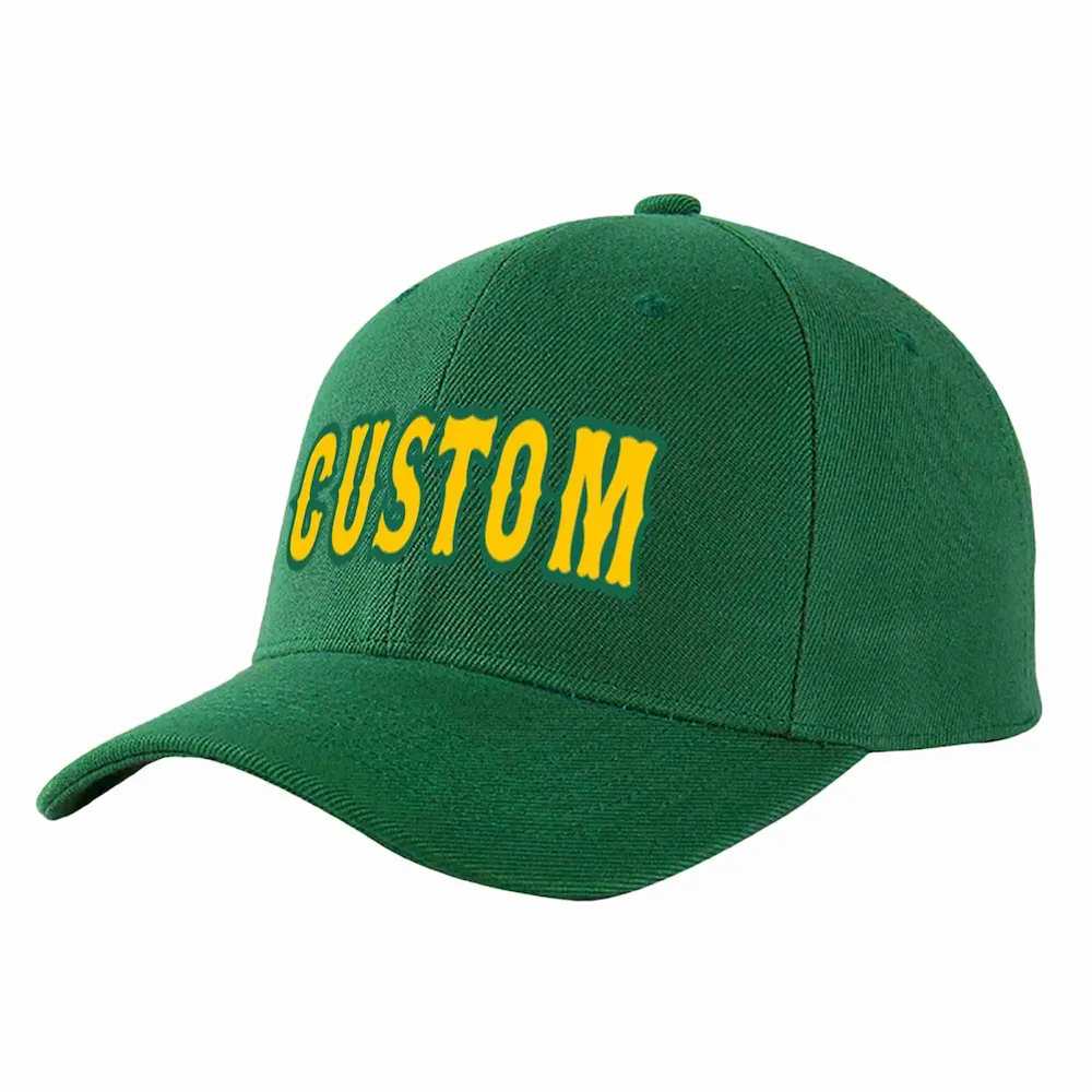 Custom Green Gold-Kelly Green Curved Eaves Sport Baseball Cap Design for Men/Women/Youth