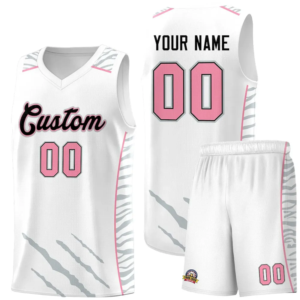 Custom White Personalized Tiger Claw Pattern Sports Uniform Basketball Jersey