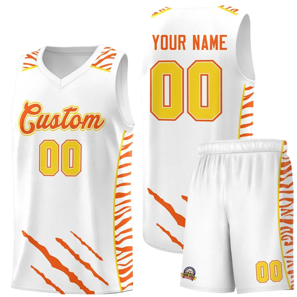 Custom Cream Personalized Tiger Claw Pattern Sports Uniform Basketball Jersey