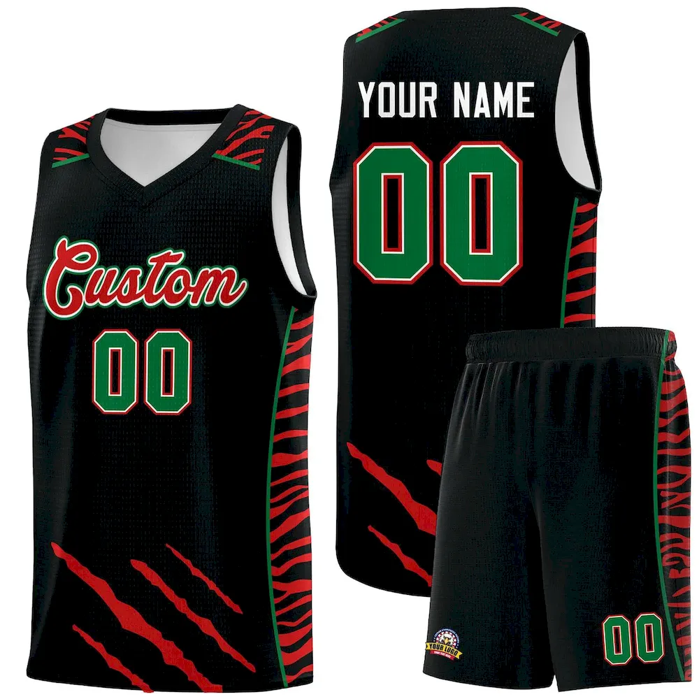 Custom Black Personalized Tiger Claw Pattern Sports Uniform Basketball Jersey
