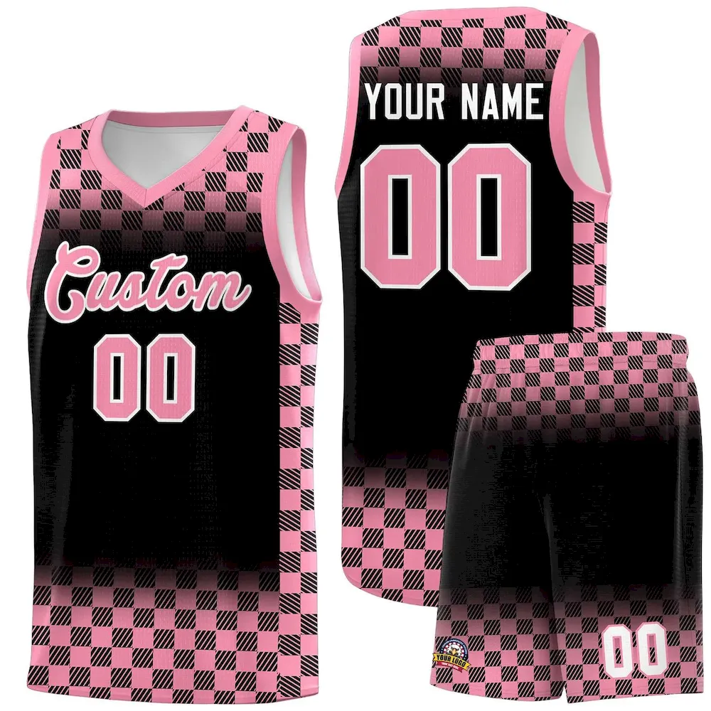 Custom Black Light Pink Classic Plaid Pattern Sports Uniform Basketball Jersey