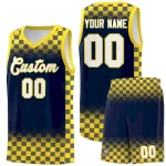 Custom Navy Gold Classic Plaid Pattern Sports Uniform Basketball Jersey