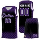Custom Purple Black Classic Plaid Pattern Sports Uniform Basketball Jersey