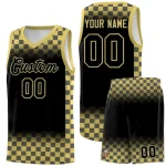 Custom Black Old Gold Classic Plaid Pattern Sports Uniform Basketball Jersey