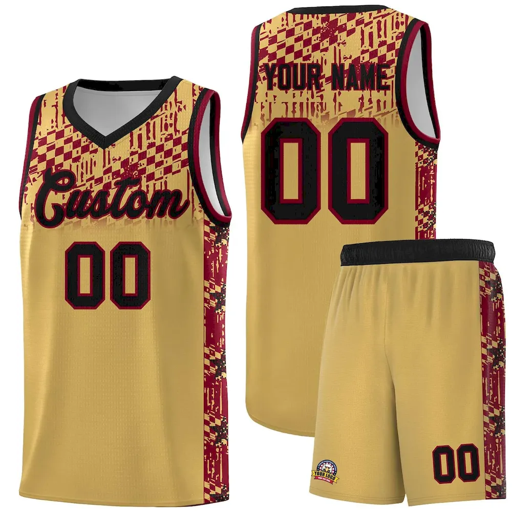 Custom Old Gold Mosaic Stars Pattern Sports Uniform Basketball Jersey