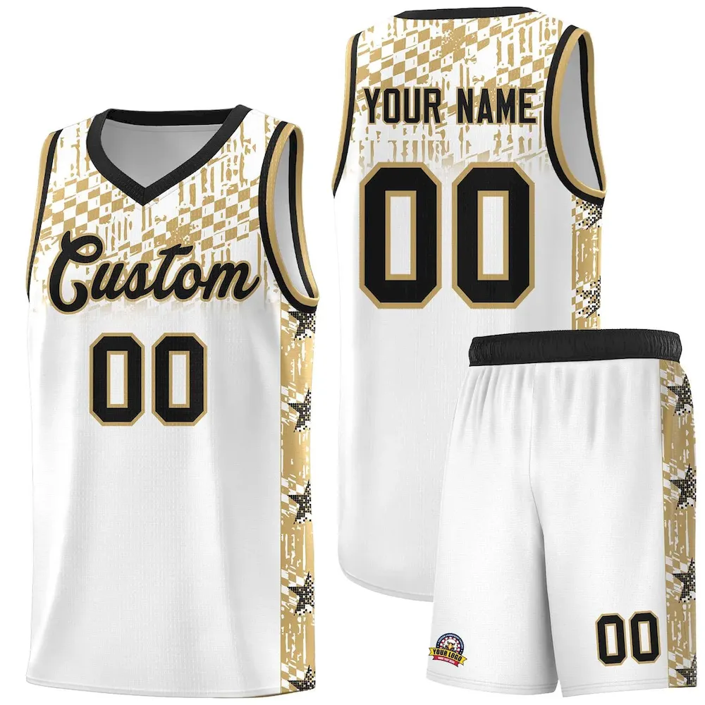 Custom Black Mosaic Stars Pattern Sports Uniform Basketball Jersey