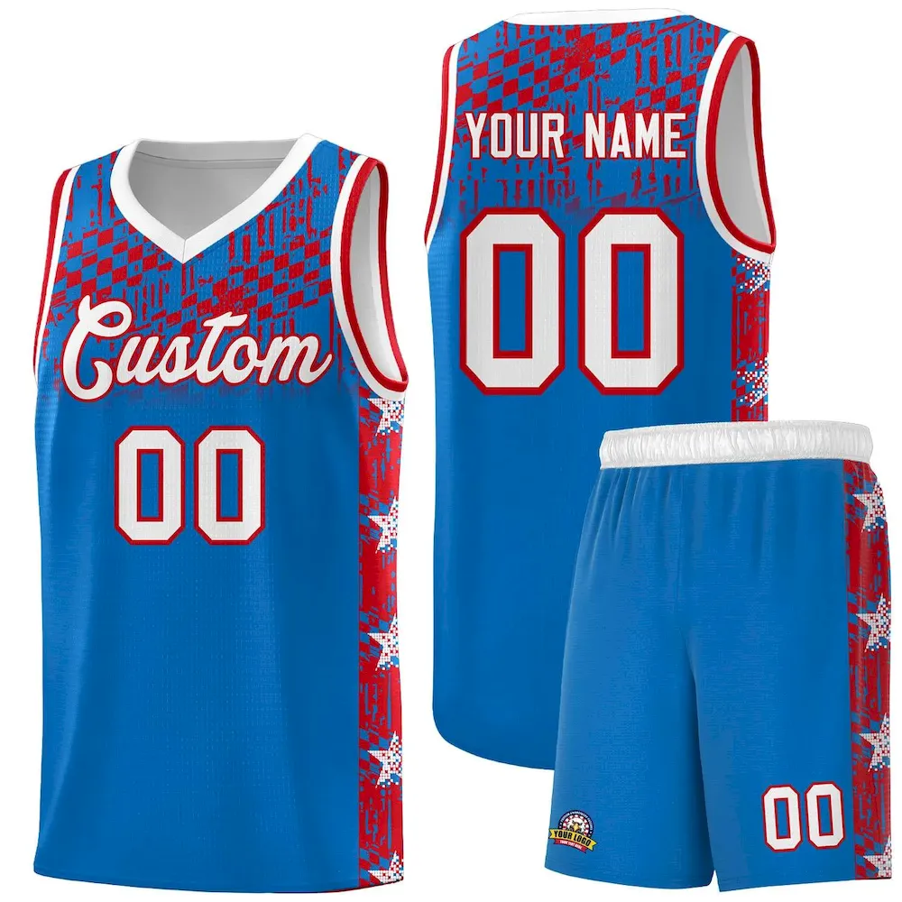 Custom Crimson Mosaic Stars Pattern Sports Uniform Basketball Jersey