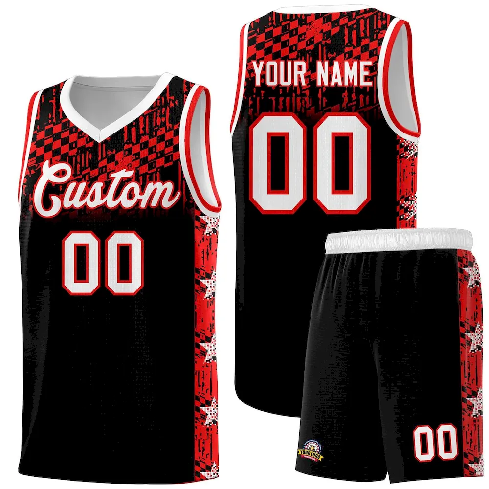 Custom Black Mosaic Stars Pattern Sports Uniform Basketball Jersey