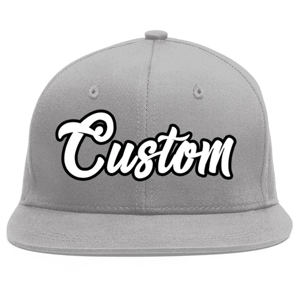 Custom Gray White-Black Flat Eaves Sport Baseball Cap