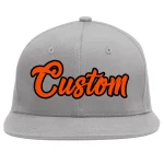Custom Gray Orange-Black Flat Eaves Sport Baseball Cap
